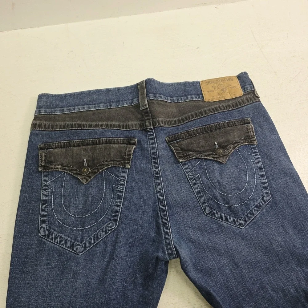 True Religion World Tour Jeans Men's 40x30 Section Straight Flap Pocket Blue EUC